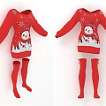 Red Christmas Dress With Snowman Print And Matching Long Stockings Set