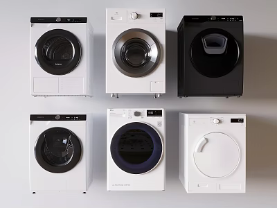 Six Modern Front Load Washing Machines with Various Colors and Sleek Designs 3d model