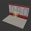Household Products Display With Red And White Wall Three Rectangular Panels Wooden Rack