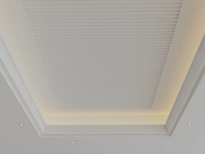 White Striped Ceiling Design With Perimeter LED Lights And Recessed Spotlights 3d model
