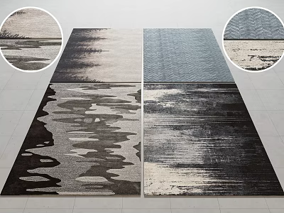 Modern Square Rugs Featuring Abstract Patterns In Black White Gray And Blue Tones 3d model