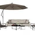Outdoor Sofa Set With Umbrella Lounge Chairs Coffee Table And Comfortable Pillows