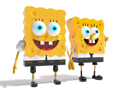 Two SpongeBob SquarePants Plush Dolls With Big Eyes And Smiles 3d model