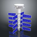 Blue Solar Panels On White Satellite Model With Antenna Structure Design 3d model
