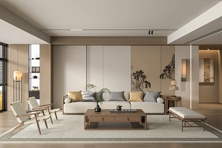 New Chinese Style Chinese Song Style Living Room New Chinese Style Sofa Coffee Table 3d model