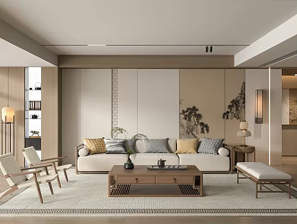New Chinese Style Chinese Song Style Living Room New Chinese Style Sofa Coffee Table 3d model