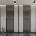 Modern Elevator Lobby With Sleek Doors Marble Walls Ceiling Lights And Marble Flooring 3d model
