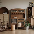 Simple Walnut Sideboard with Glass Door Storage Compartments and Living Room Decorative Items
