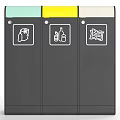 Modern Public Recycling Bins With Three Compartments Colored Lids And Recycling Symbols For Waste Sorting