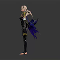 Game Movie Female Character Pink Long Hair Black Outfit Purple Yellow Accents Armor Back Decorations