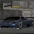 Blue Sports Car Featuring Streamlined Design Parked By Concrete Garage Entrance With Sporty Exterior