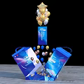 Opened Blue Launch Device Box Featuring Gold White Balloons and Decorative Elements 3d model
