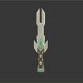 Silver Decorative Sword With Blue Gemstone And Intricate Hilt Geometric Design