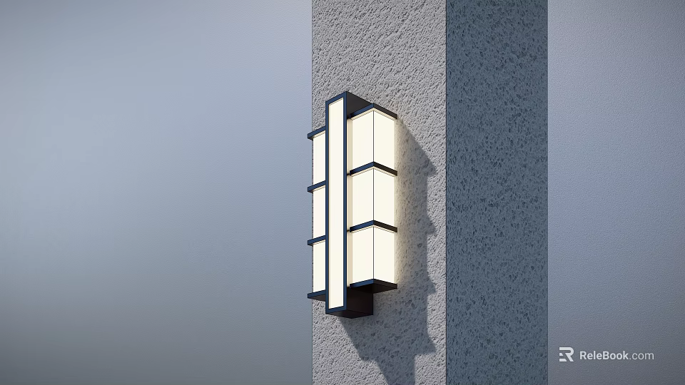 Modern Wall Light With Geometric Panels Mounted On Textured Wall Emitting Soft Glow 3d model 