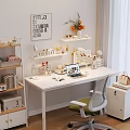Cozy Home Study Room With White Desk Laptop Bookshelf Globe And Wall Art