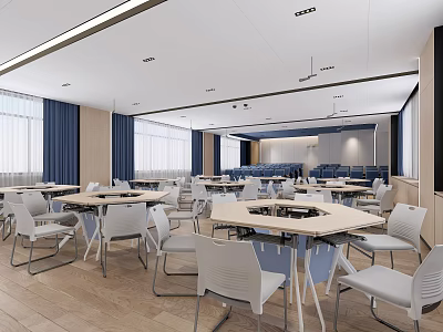 School Modern Learning Space With Desks Chairs And Bright Lighting 3d model