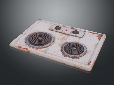 Old Style Electric Stove Kitchen Appliance With Two Heating Coils And Rusted Surface 3d model