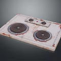 Old Style Electric Stove Kitchen Appliance With Two Heating Coils And Rusted Surface