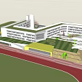 Modern School Buildings With Green Roof Sports Field And Surrounding Trees