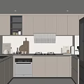 Modern Kitchen Interior With Light Wood Cabinets Black Appliances And Window Countertop