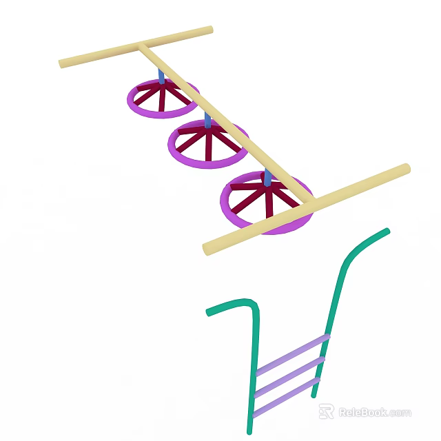 Sports Equipment For Balance Training With Wooden Bars Purple Wheels And Green Handles 3d model 