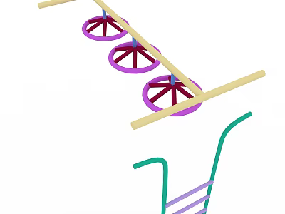 Sports Equipment For Balance Training With Wooden Bars Purple Wheels And Green Handles 3d model
