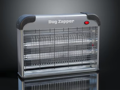 Efficient Bug Zapper With Metal Grid UV Light Tubes Red Indicator And Silver Body 3d model