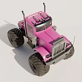 Pink Monster Truck With Large Off Road Tires Vintage Front Grill And Cab Structure