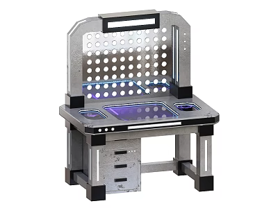 Industrial Equipment Workstation Featuring Metal Frame Perforated Panel Purple Worktop And Drawers 3d model