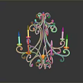 Candelabra Lighting Combination With Ornamental Metal Frame Shiny Reflective Base And Candle Shaped Lights