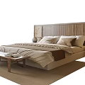 Modern Double Bed Interior Design With Wooden Headboard Bedside Lamp And Area Rug