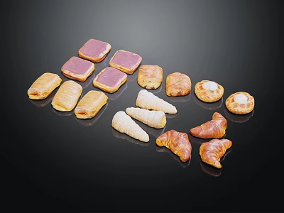 Assorted Pastries With Various Shapes And Colors Arranged On Black Surface 3d model