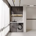 Modern Functional Home Balcony Design With Sink Washing Machine Cabinets And Natural Light