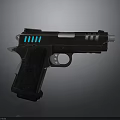 Futuristic Tech Inspired Handgun With Black Grip And Blue LED Accents
