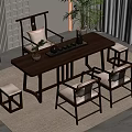 Chinese Style Wooden Tea Table Set With Matching Chairs And Stools In Bright Indoor Space