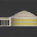 White Architectural Model With Circular Steps Columns And Golden Geometric Frieze