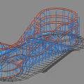 Thrilling Large Scale Roller Coaster With Red And Blue Tracks And Metal Support Frame
