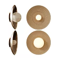 Elegant Gold Circular Wall Lamp With Striped Design And White Bulb