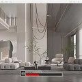 Modern Duplex Living Room With High Ceiling Chandelier Sofa Armchair Coffee Table And Natural Light