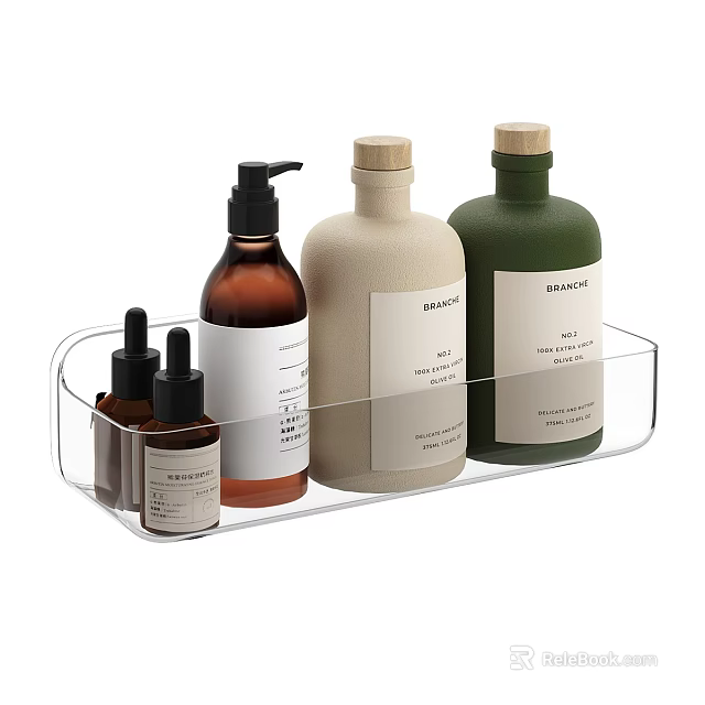 Essential Daily Cleaning Products In Transparent Tray With Various Bottles 3d model