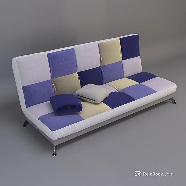 Modern Single Sofa Featuring Patchwork Colorful Squares And Soft Cushions With Metal Legs 3d model