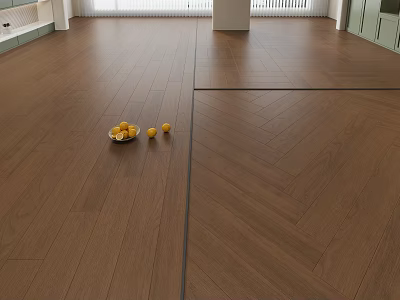 Wooden Floor With Straight Planks And Herringbone Pattern Bowl Of Lemons On Surface 3d model