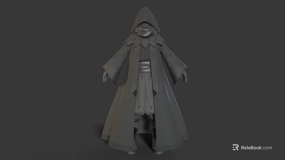 Hooded Mystical Fantasy Character 3D Model With Robe And Cloak Design 3d model 