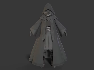 Hooded Mystical Fantasy Character 3D Model With Robe And Cloak Design 3d model