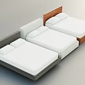 Modern Minimalist Double Bed With Upholstered And Wooden Headboards White Mattress And Pillows