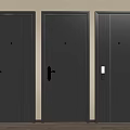 Three Gray Security Doors Side by Side with Simple Design on Wooden Floor 3d model