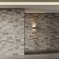 Textured Natural Stone Wall Home Interior With Illuminated Modern Wall Light 3d model