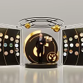 Elegant Modern Photo Spot With Circular Platform Golden Decorations And Display Walls