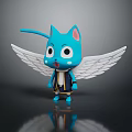Anime Style Blue Cat Game Movie Character With White Wings And Big Eyes