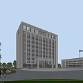 Modern Office Building With Glass Curtain Wall Grand Entrance And Landscaped Surroundings